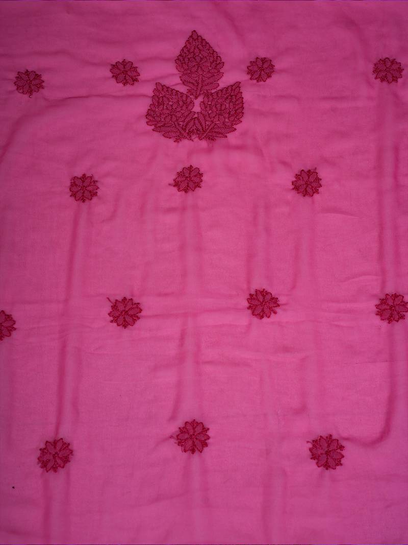 hand embroidered magenta georgette lucknowi chikankari unstitched suit piece 