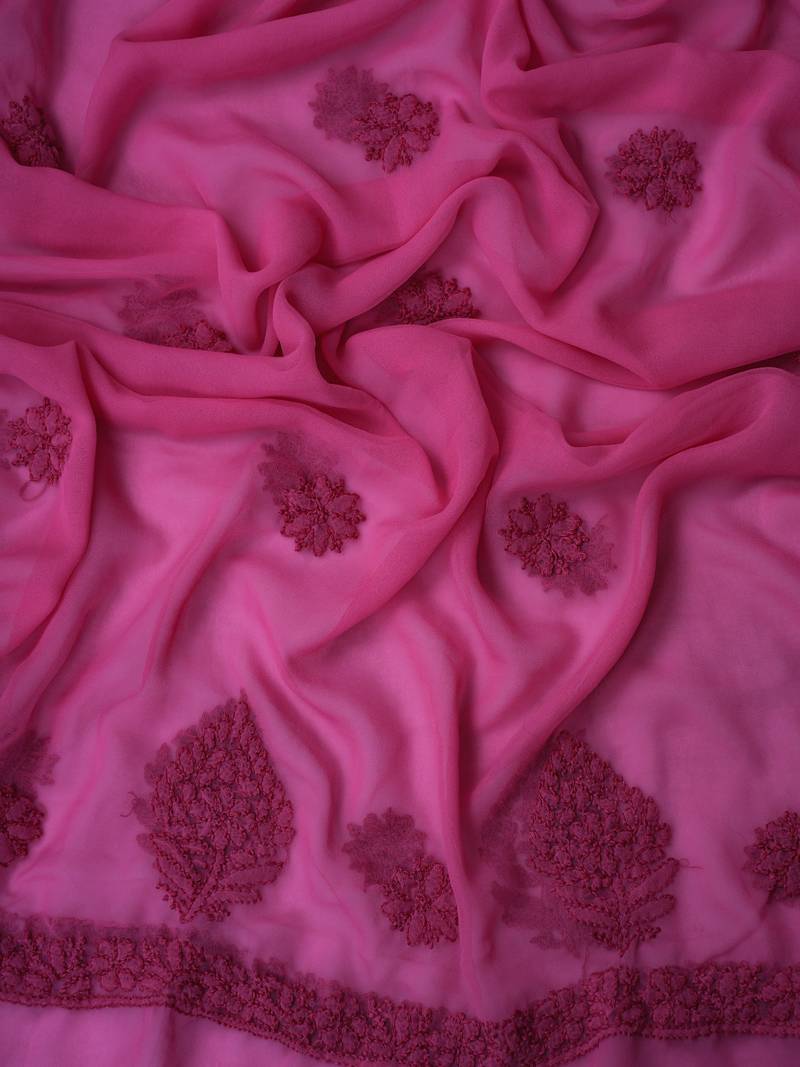 hand embroidered magenta georgette lucknowi chikankari unstitched suit piece 