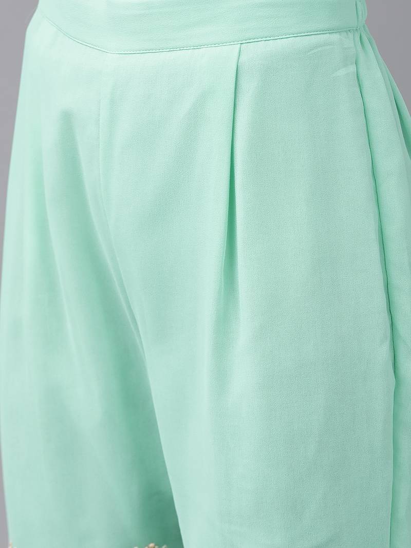 hand embroidered sea green georgette lucknowi chikankari unstitched suit piece 