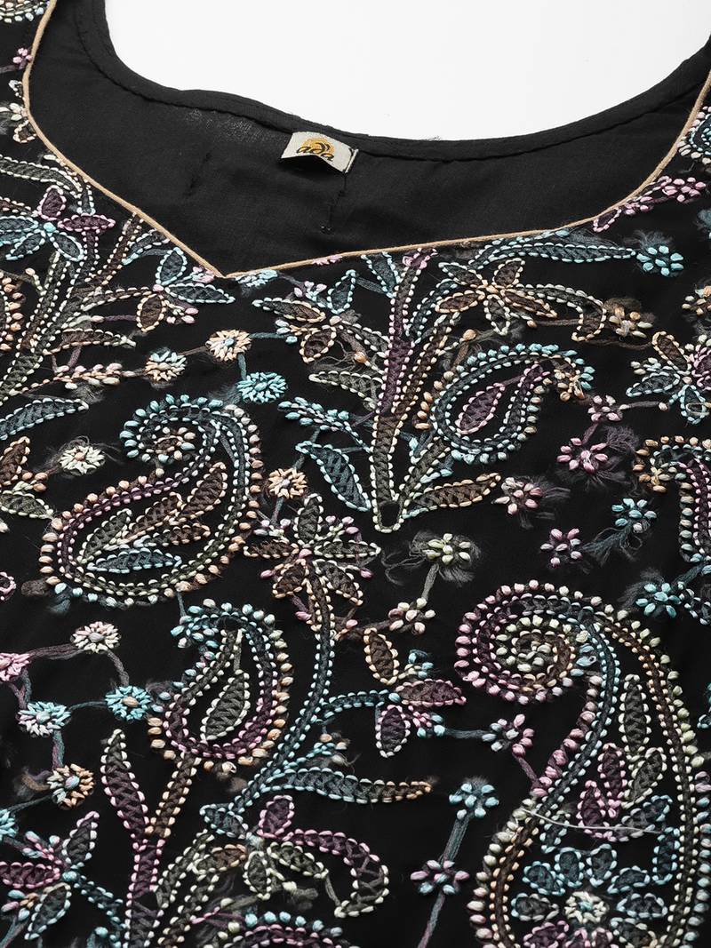 hand embroidered black georgette lucknowi chikankari unstitched suit piece 