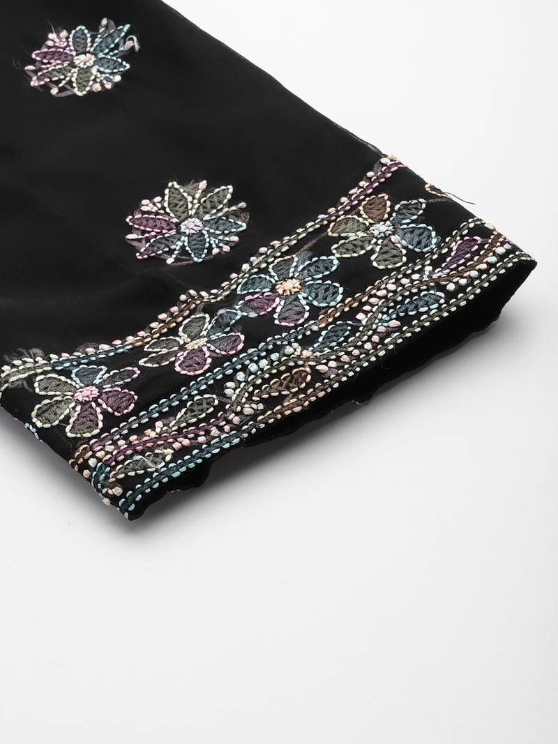 hand embroidered black georgette lucknowi chikankari unstitched suit piece 
