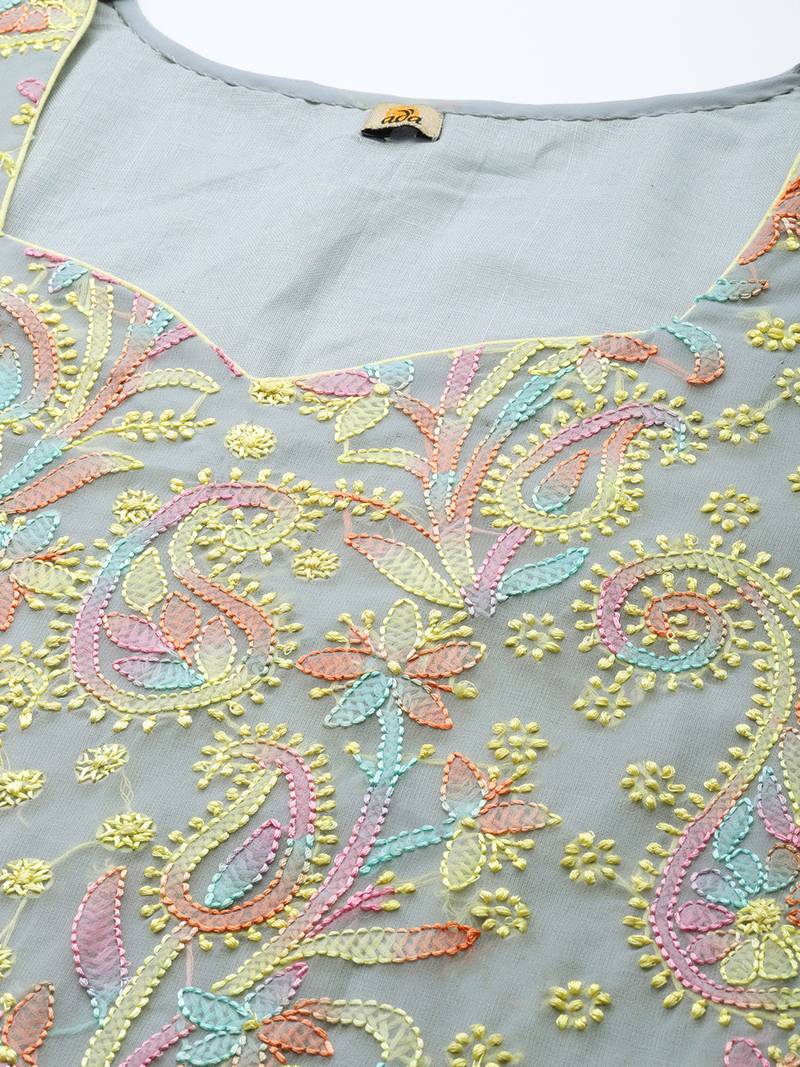 hand embroidered grey georgette lucknowi chikankari unstitched suit piece 