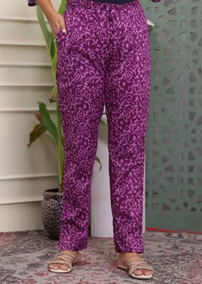 Purple women cotton rayon printed aline kurta pant with dupatta set 3