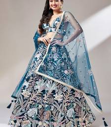 ravishing blue color sequins soft net party lehenga set choli with dupatta
