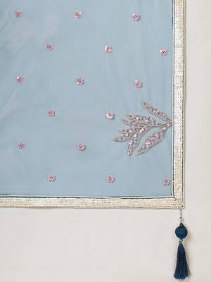 ravishing blue color sequins soft net party lehenga set choli with dupatta 5