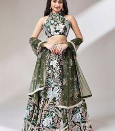 olive net sequin embroidered lehenga set choli with dupatta