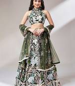 Olive Net Sequin Embroidered Lehenga Choli