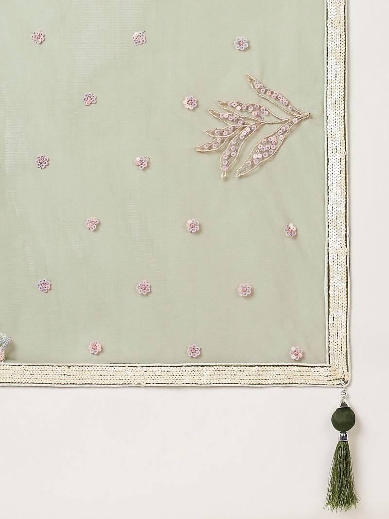 Olive Net Sequin Embroidered Lehenga Choli