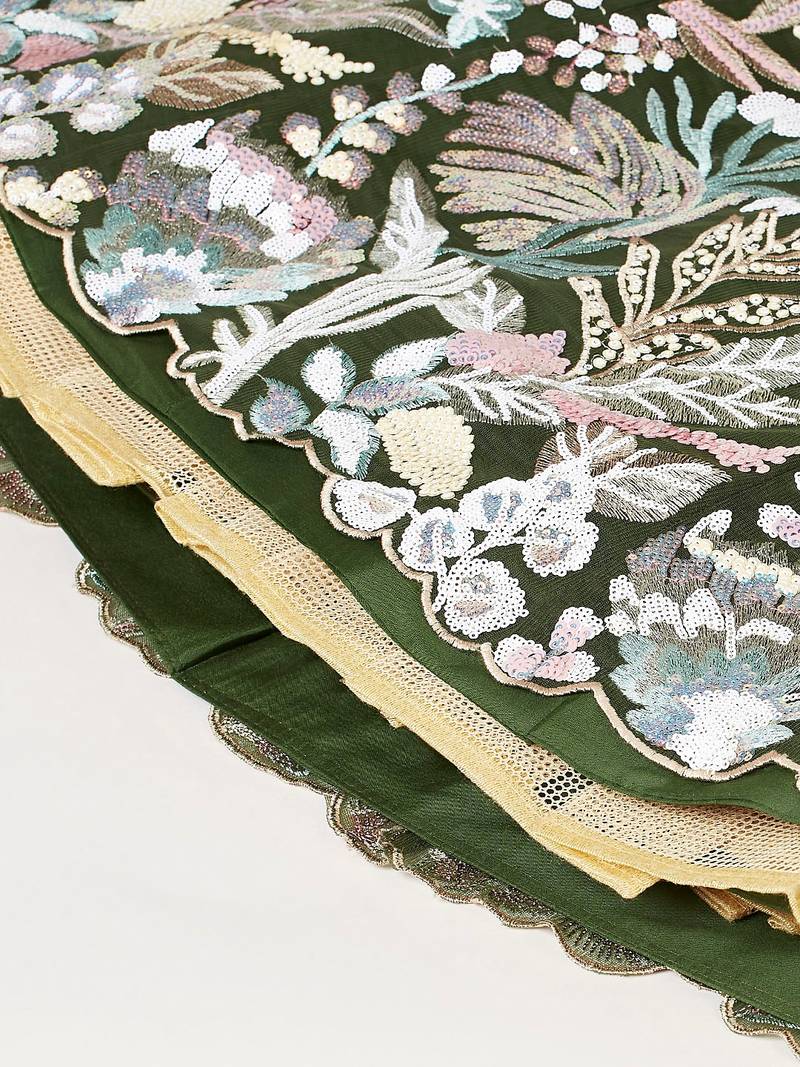 Olive Net Sequin Embroidered Lehenga Choli