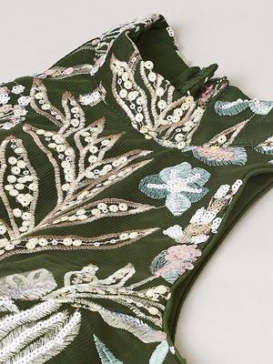olive net sequin embroidered lehenga set choli with dupatta 7