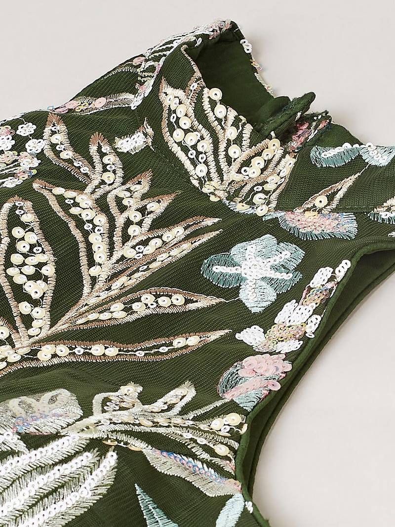 Olive Net Sequin Embroidered Lehenga Choli