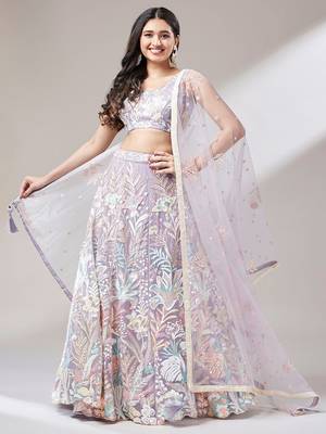  lavender sequins soft net lehenga set choli with dupatta 1