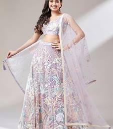  lavender sequins soft net lehenga set choli with dupatta