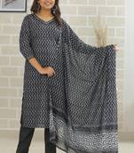 Black women printed aline kurta pant with dupatta set