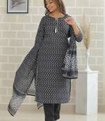 Black women printed aline kurta pant with dupatta set