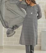 Grey women printed aline kurta pant with dupatta set