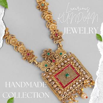 Matte gold plated multi color kempu kundan gemstone-studded necklace jewelry set 4