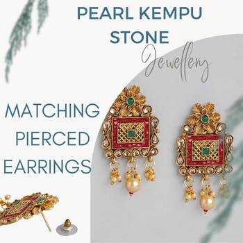 Matte gold plated multi color kempu kundan gemstone-studded necklace jewelry set 5