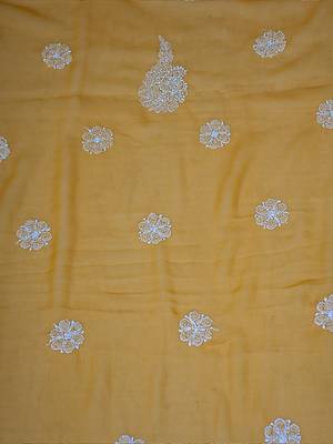 hand embroidered mustard georgette lucknowi chikankari unstitched suit piece  4