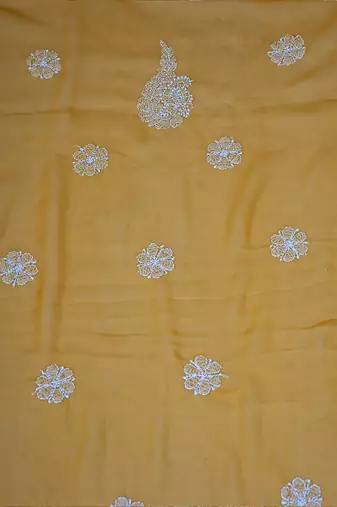 hand embroidered mustard georgette lucknowi chikankari unstitched suit piece 