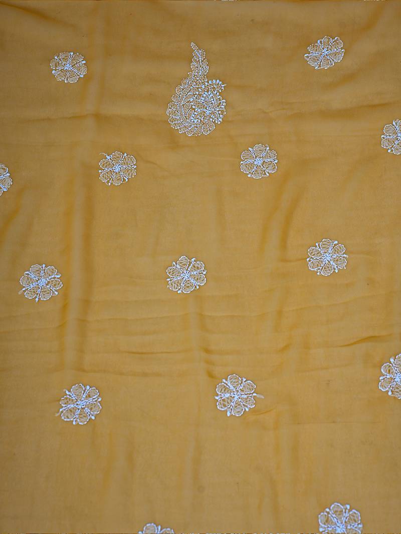 hand embroidered mustard georgette lucknowi chikankari unstitched suit piece 