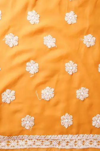 hand embroidered mustard georgette lucknowi chikankari unstitched suit piece 