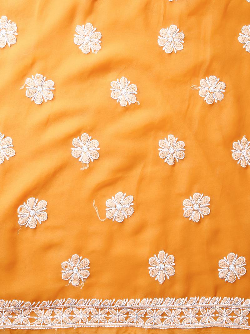hand embroidered mustard georgette lucknowi chikankari unstitched suit piece 
