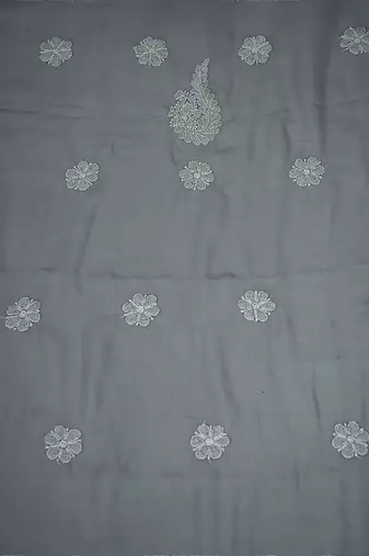hand embroidered grey georgette lucknowi chikankari unstitched suit piece 