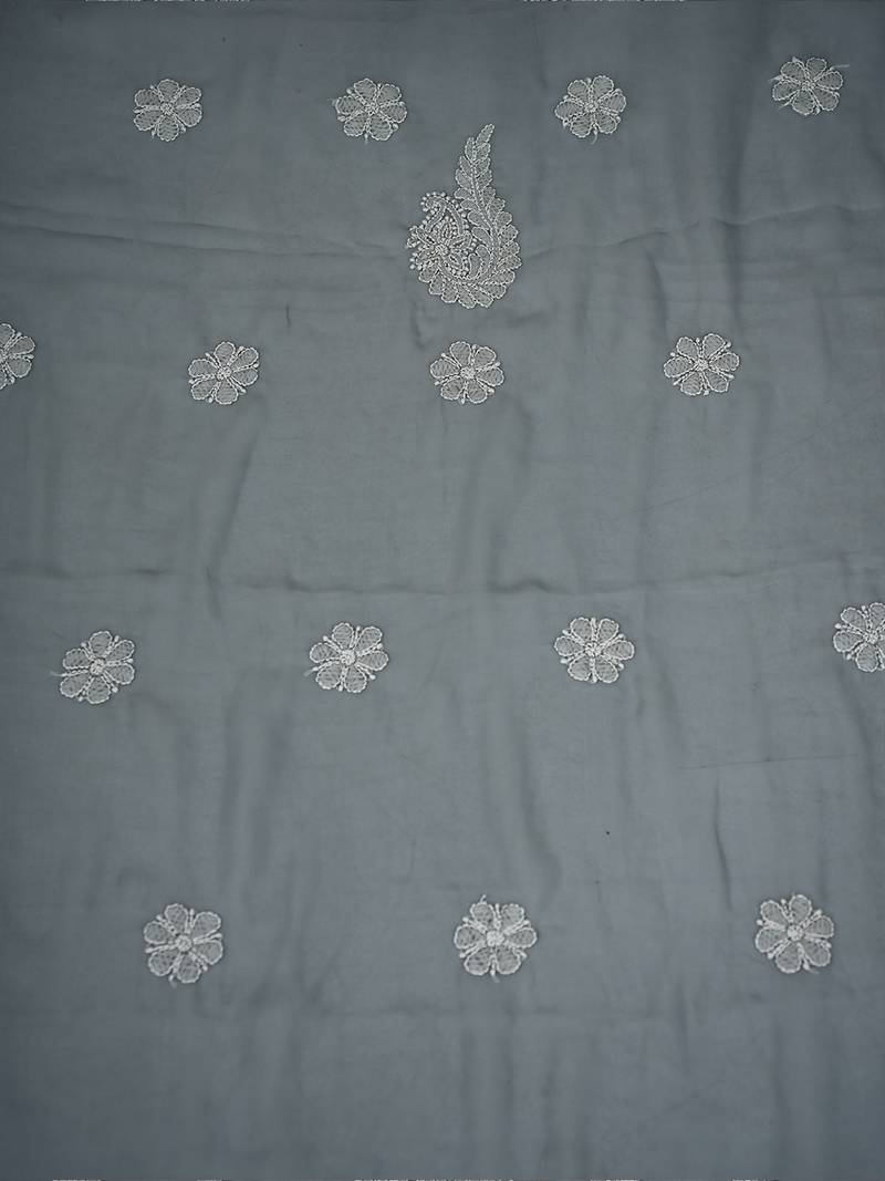 hand embroidered grey georgette lucknowi chikankari unstitched suit piece 