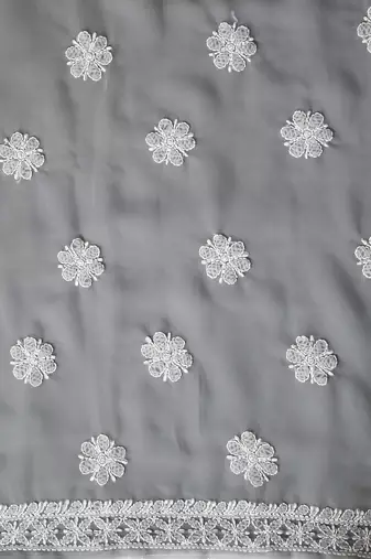 hand embroidered grey georgette lucknowi chikankari unstitched suit piece 