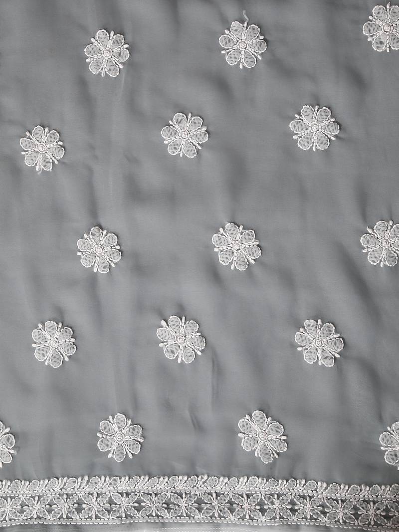 hand embroidered grey georgette lucknowi chikankari unstitched suit piece 