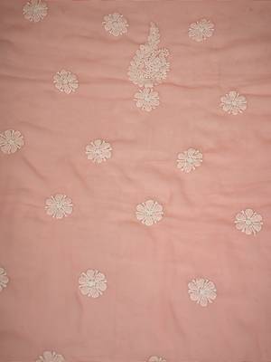 hand embroidered peach georgette lucknowi chikankari unstitched suit piece  4