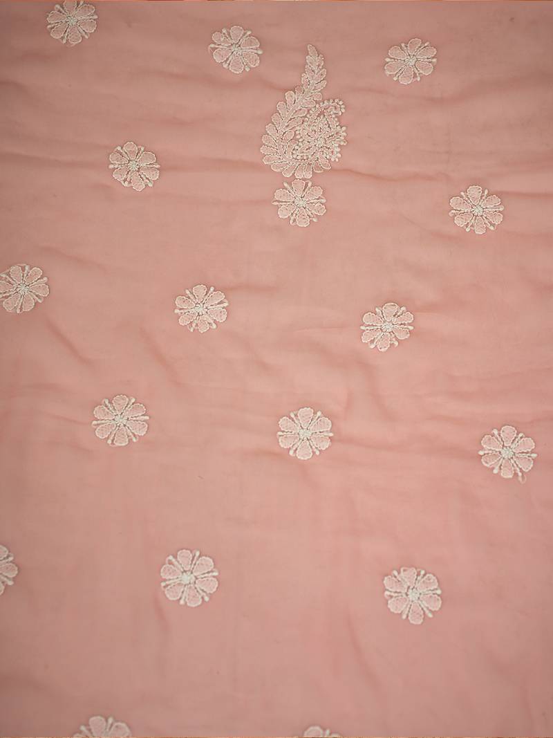 hand embroidered peach georgette lucknowi chikankari unstitched suit piece 