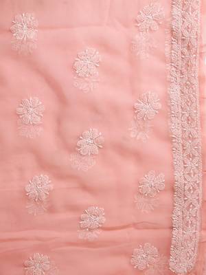 hand embroidered peach georgette lucknowi chikankari unstitched suit piece  6