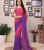 Ready To Wear Hot Pink Fancy Gerogette Padding Saree With Blouse