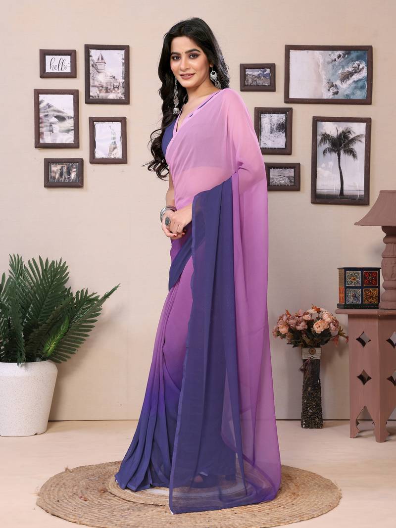 Lavender Avanti Ready To Wear Georgette Padding Print work Saree with Blouse