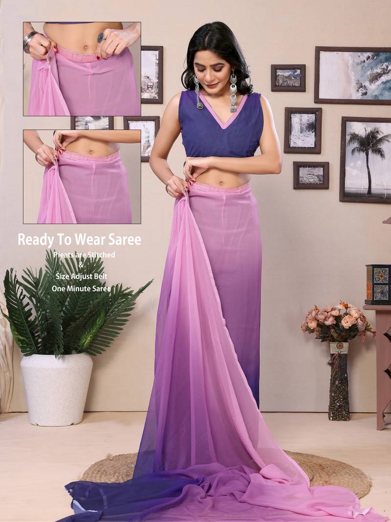 Lavender Avanti Ready To Wear Georgette Padding Print work Saree with Blouse