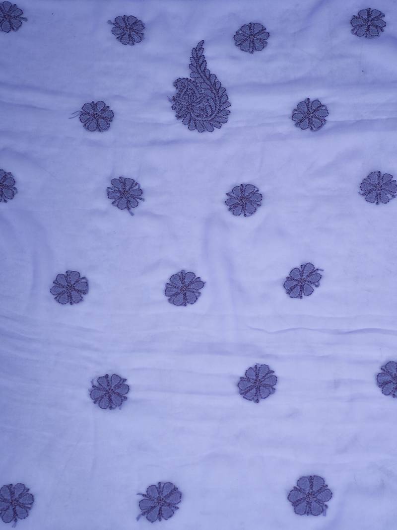 hand embroidered purple georgette lucknowi chikankari unstitched suit piece 