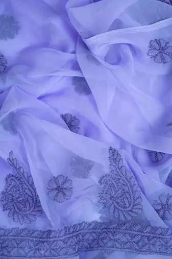 hand embroidered purple georgette lucknowi chikankari unstitched suit piece 