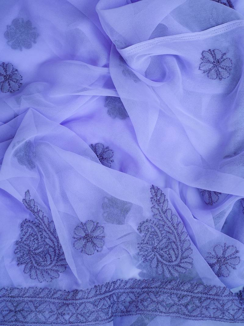hand embroidered purple georgette lucknowi chikankari unstitched suit piece 