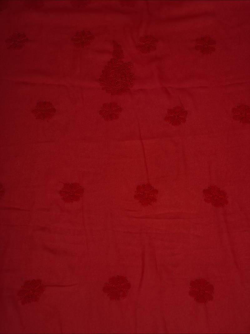 hand embroidered scarlet red georgette lucknowi chikankari unstitched suit piece 
