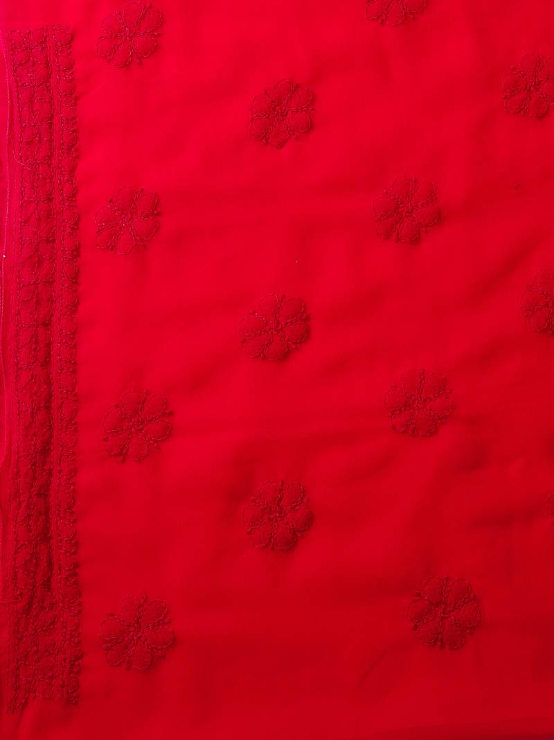 hand embroidered scarlet red georgette lucknowi chikankari unstitched suit piece 