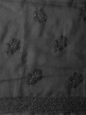 hand embroidered black georgette lucknowi chikankari unstitched suit piece  6