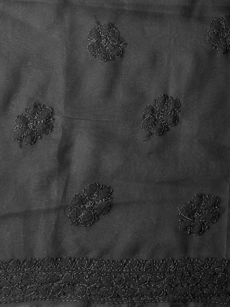 hand embroidered black georgette lucknowi chikankari unstitched suit piece 