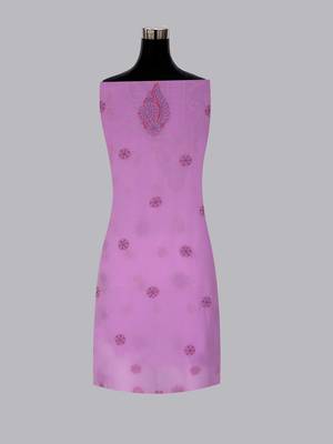 hand embroidered lavender georgette lucknowi chikankari unstitched suit piece  4