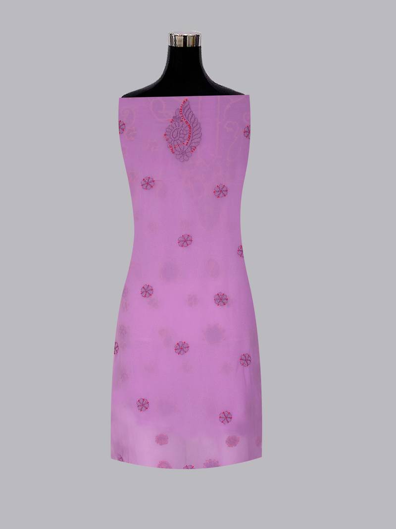 hand embroidered lavender georgette lucknowi chikankari unstitched suit piece 