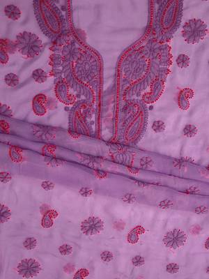 hand embroidered lavender georgette lucknowi chikankari unstitched suit piece  5