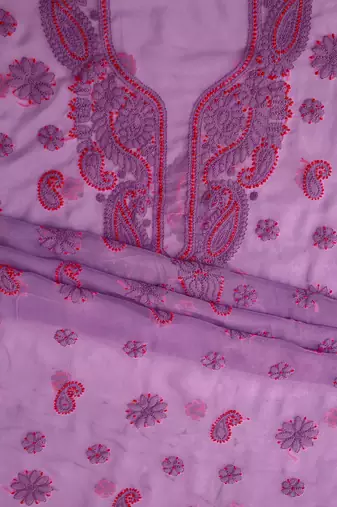 hand embroidered lavender georgette lucknowi chikankari unstitched suit piece 