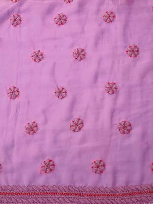 hand embroidered lavender georgette lucknowi chikankari unstitched suit piece  6
