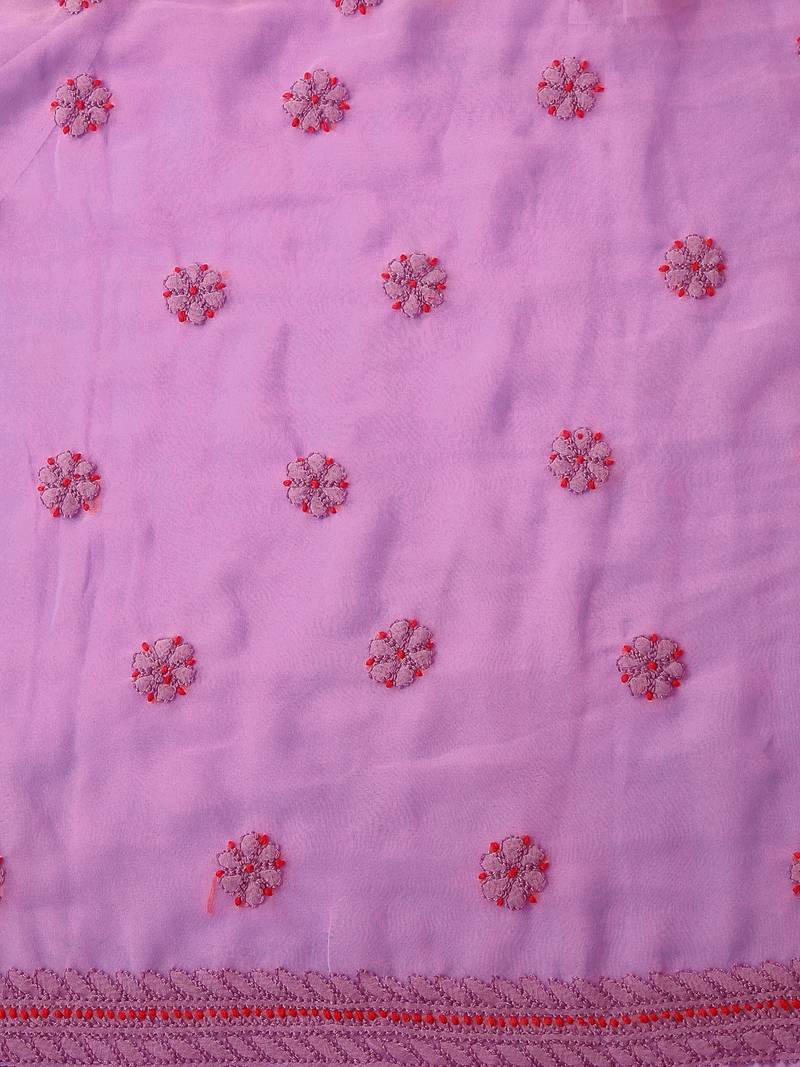 hand embroidered lavender georgette lucknowi chikankari unstitched suit piece 